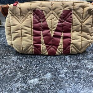 Tan and Burgundy Quilted Women's Bag
